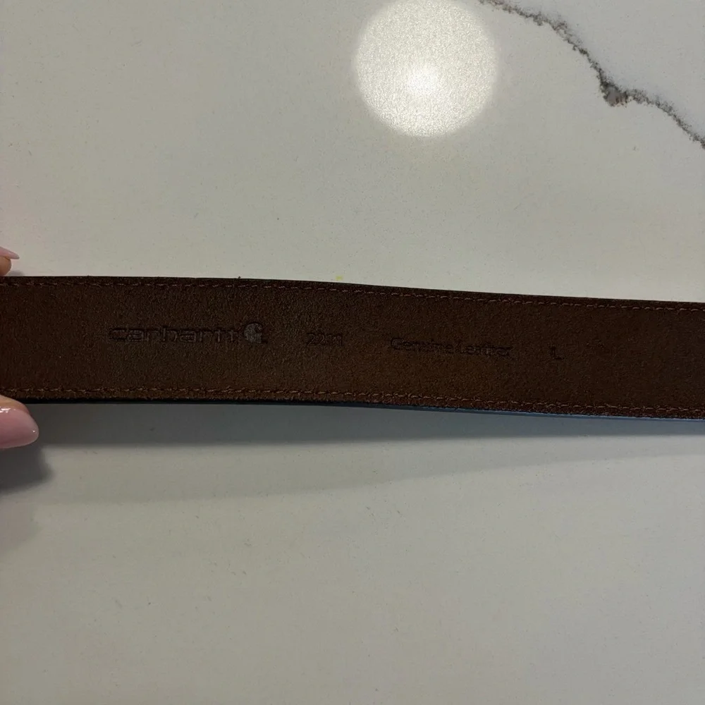 Carhartt Light Brown Genuine Leather Silver Tone Buckle Belt Men’s Size Large